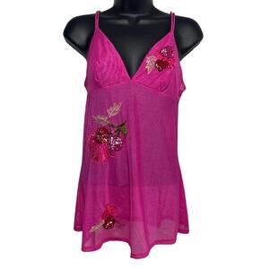 Victorias Secret Vintage Y2K Fuchsia Pink Sequin Floral Mesh Slip Dress Size S